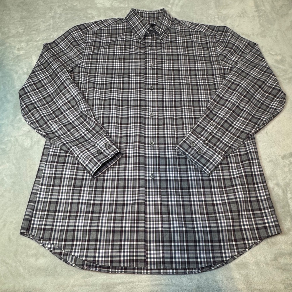JOS A BANK Traveler Tailored Fit Mens Plaid Long Sleeve Dress Shirt Size Medium